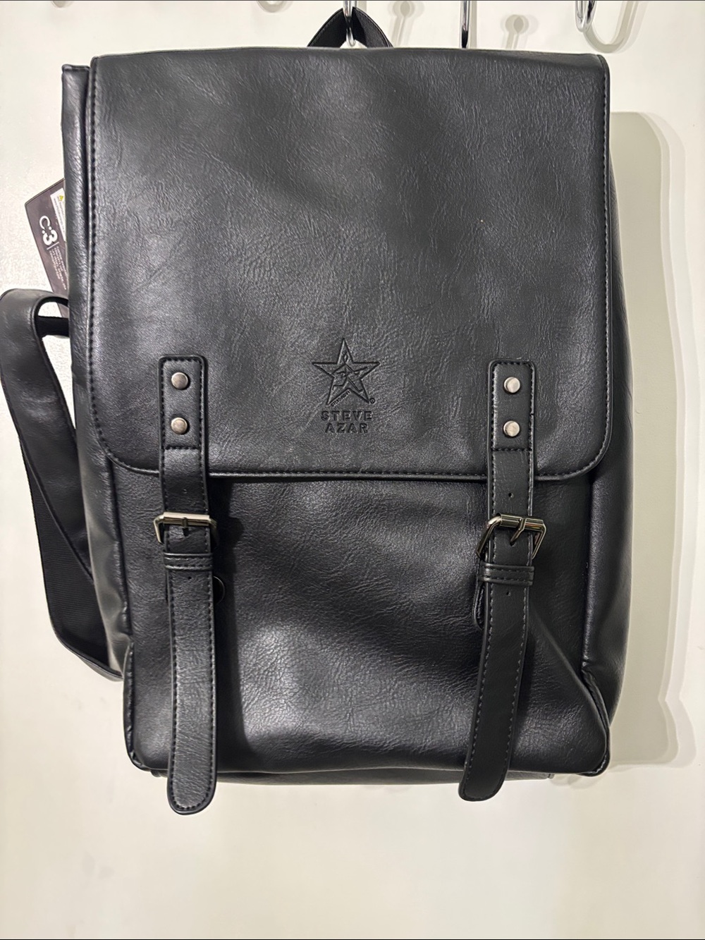 Steve Azar Engineer Black Faux-Leather Men's Backpack